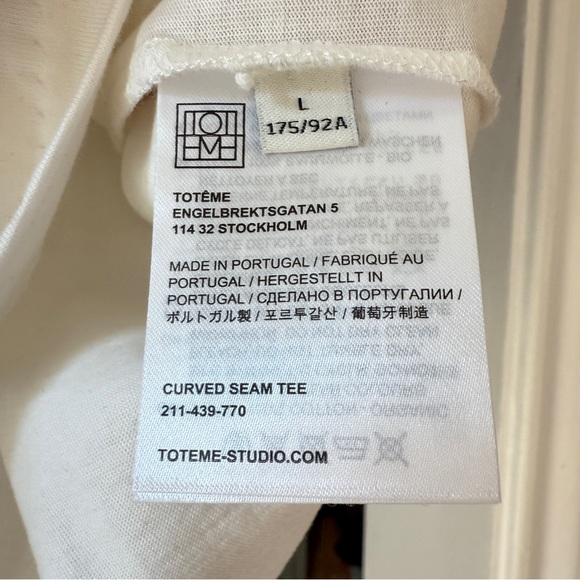 TOTEME Curved Seam Tee Shirt White Large NWT - Picture 4 of 5